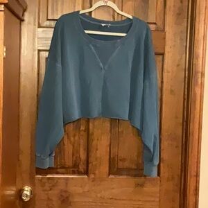 Peach Love Teal Oversized Crop Sweatshirt